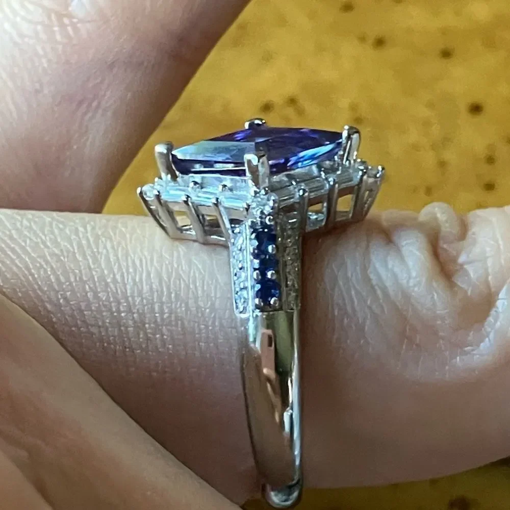 Authentic Blue Moissanite Sterling Silver Ring Size 8